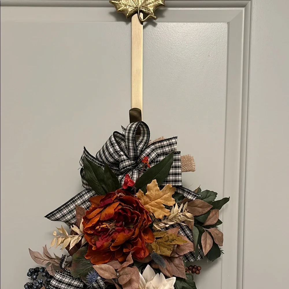 Primitive FarmhouseDoor Wreath Blue Cream Elegant Florals Custom Final Sale